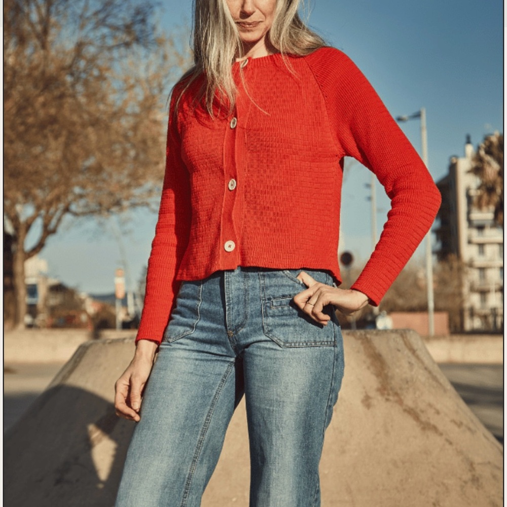 L’Envers Red Button-Up Sweater